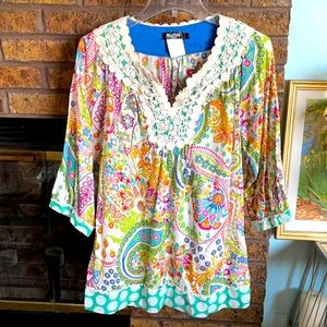 Miss Kelly 1999 boho peasant printed blouse